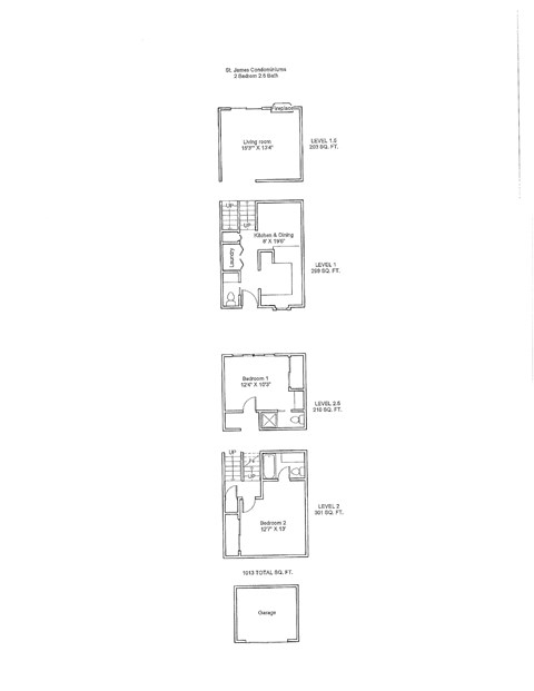 Floor plan for 2 beds, 2 baths, 1061 sqft