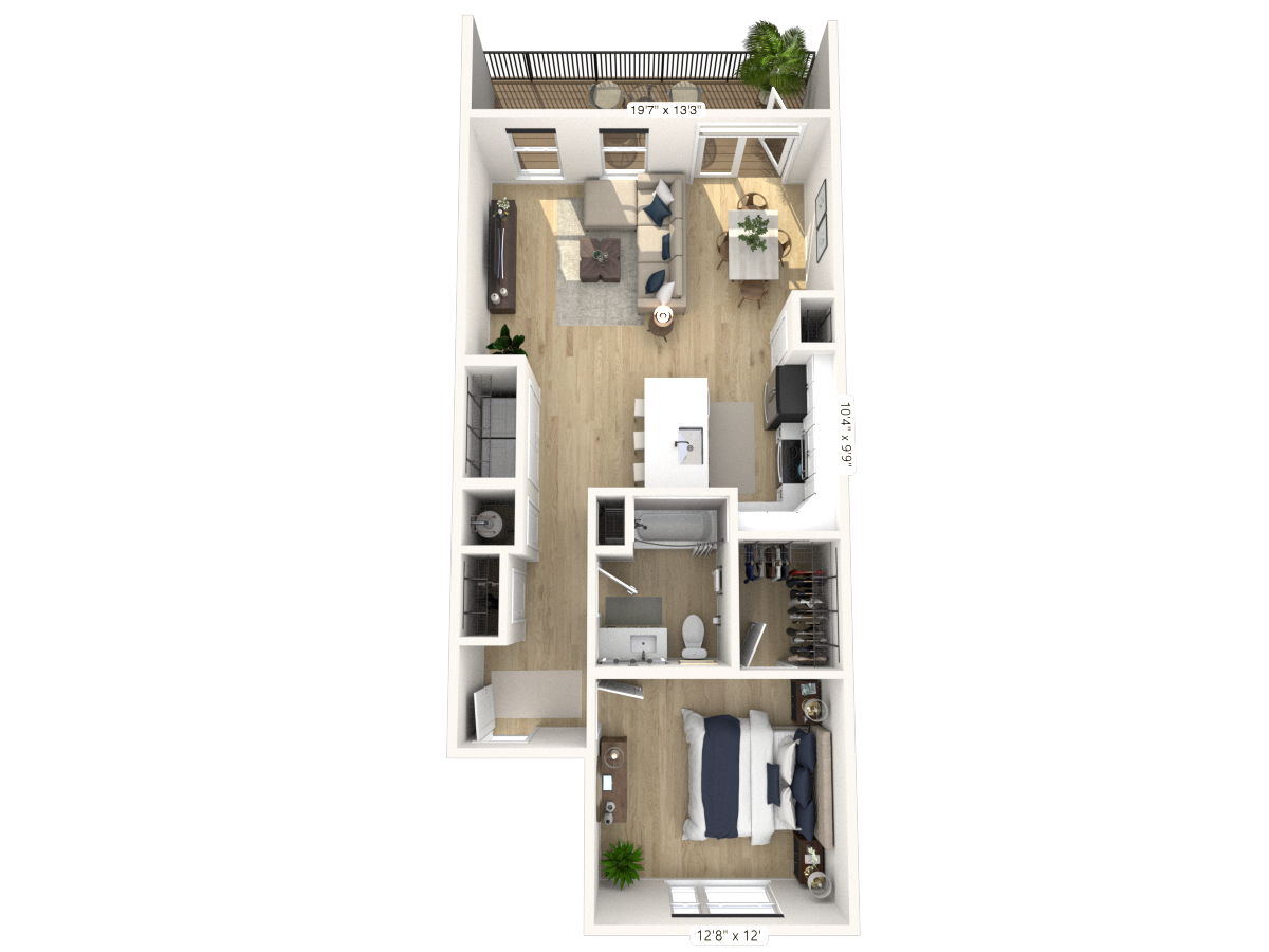 Floor plan for 1 bed, 1 bath, 812 sqft