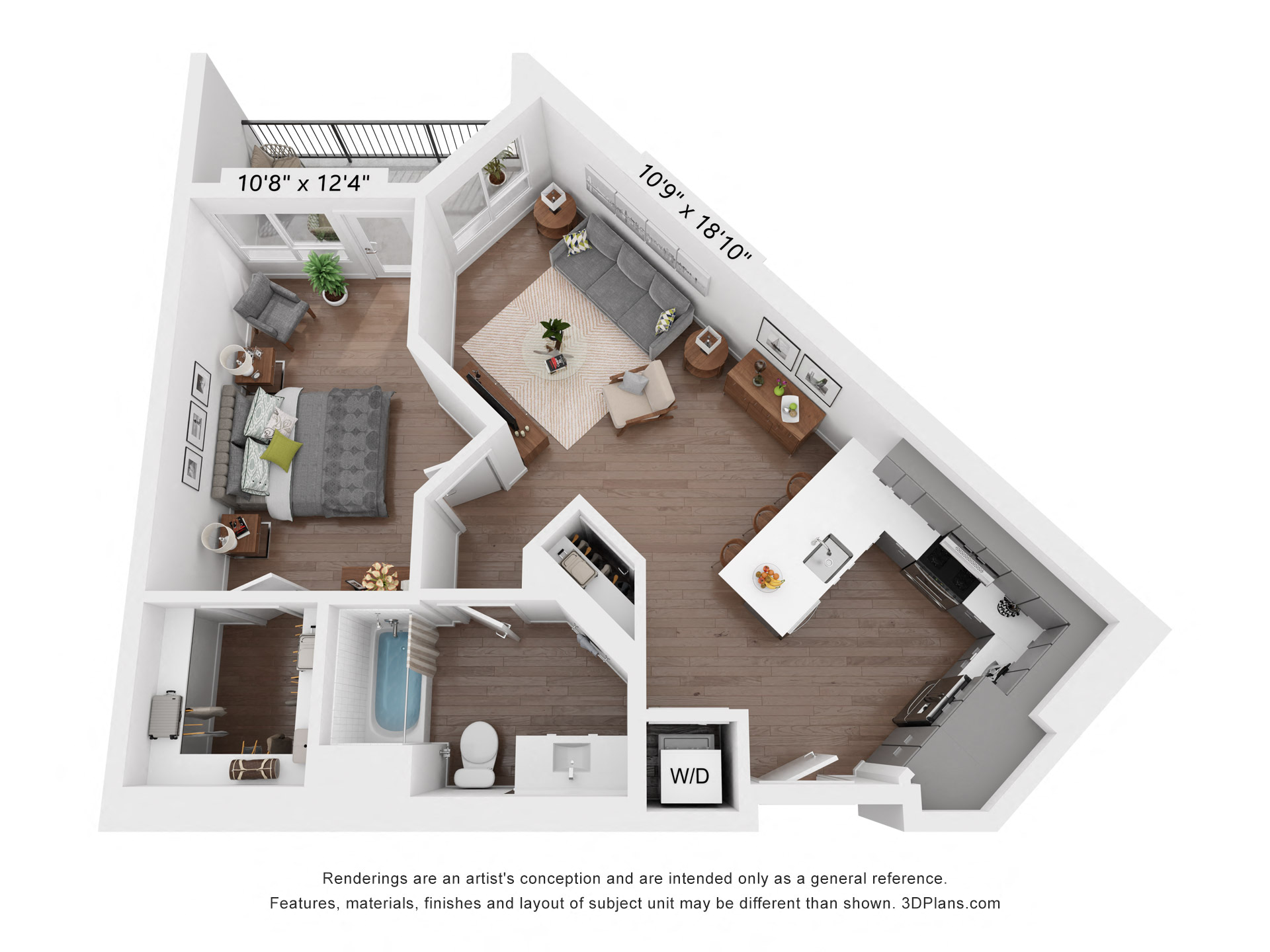 Floor plan for 1 bed, 1 bath, 779 sqft