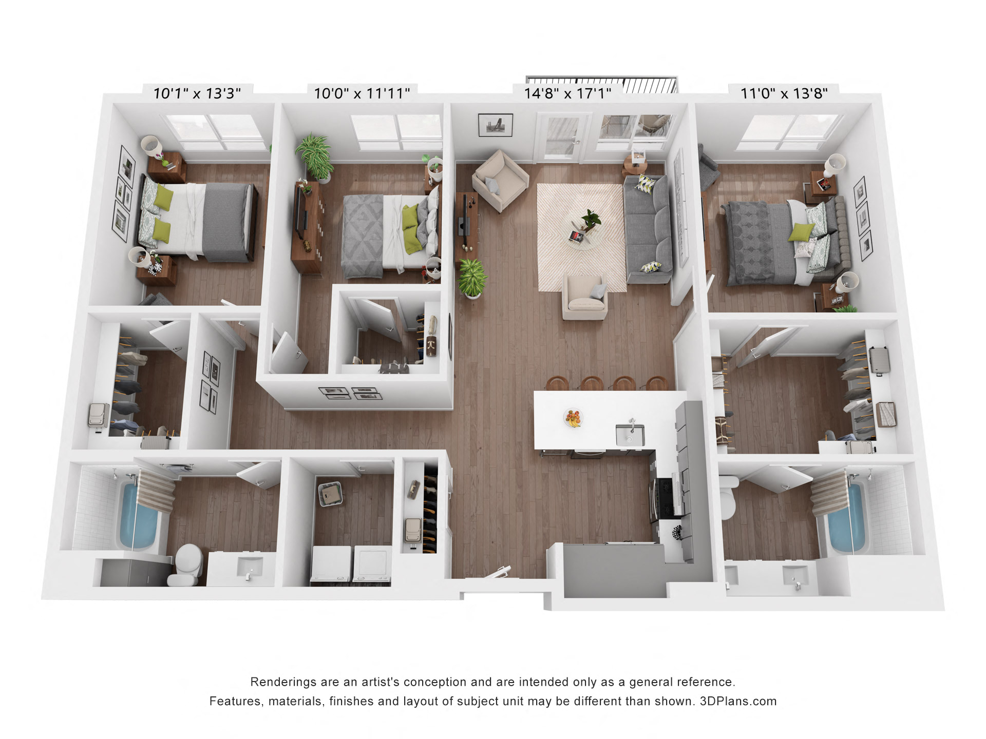Floor plan for 3 beds, 2 baths, 1488 sqft