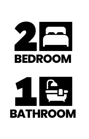 Floor plan for 2 beds, 1 bath, 850 sqft