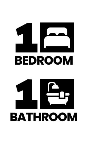 Floor plan for 1 bed, 1 bath, 682 sqft