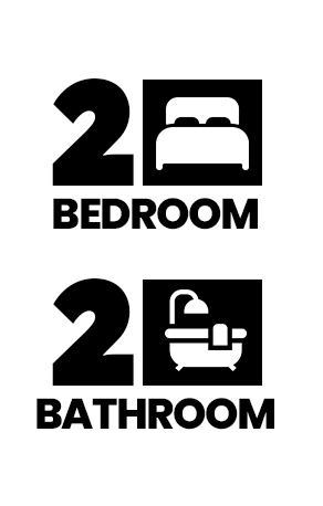 Floor plan for 2 beds, 2 baths, 1149 sqft
