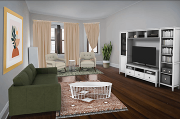 Chicago apartment for rent - a living room with a green couch and a television