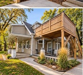 London apartment for rent - A house with a wooden deck and a porch.