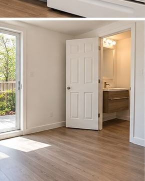 London apartment for rent - A white door is open to a bathroom.