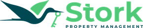 Baltimore apartment for rent - A logo for Stork Property Management featuring a stork and a key.