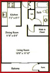 Floor plan for studio, 1 bath, 685 sqft