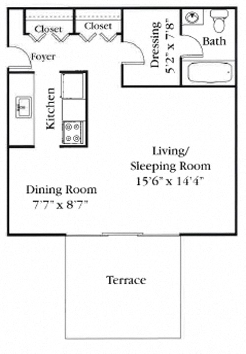 Floor plan for studio, 1 bath, 450 sqft