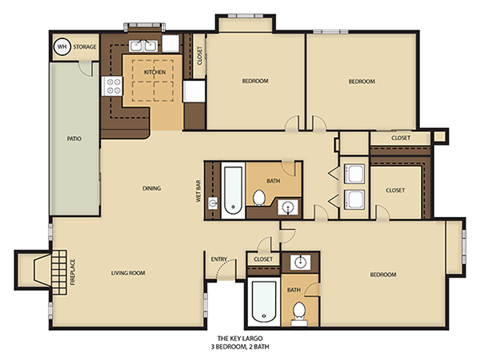 Floor plan for 3 beds, 2 baths, 1170 sqft