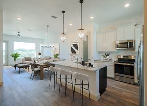 Spring Branch apartment for rent - an open kitchen and dining room with a marble counter top