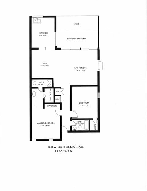 Floor plan for 2 beds, 2 baths, 1280 sqft