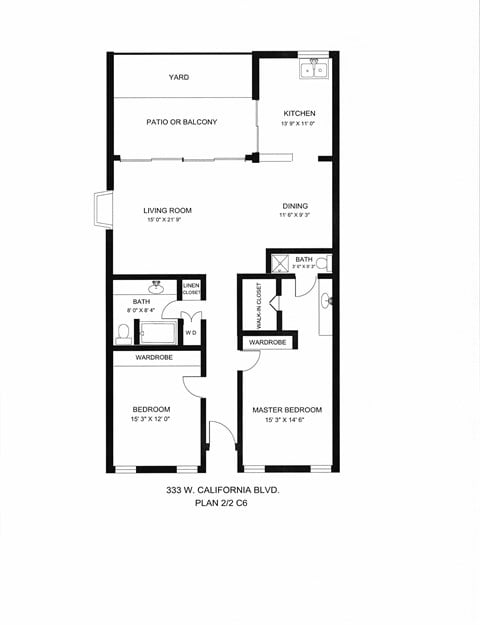 Floor plan for 2 beds, 2 baths, 1300 sqft