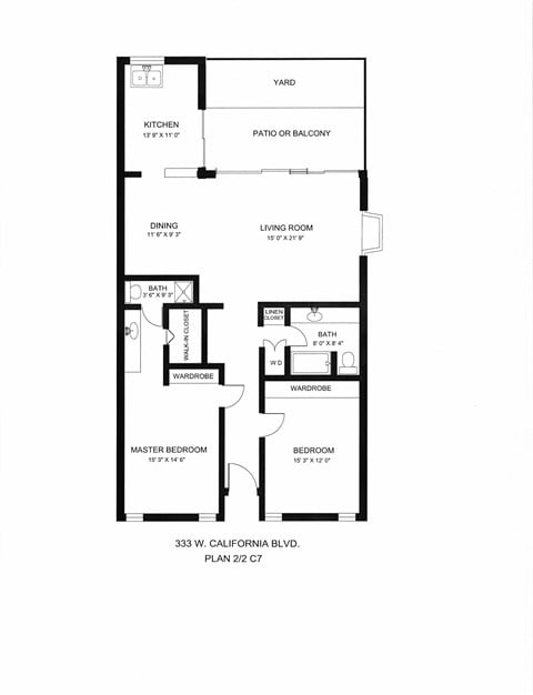 Floor plan for 2 beds, 2 baths, 1300 sqft