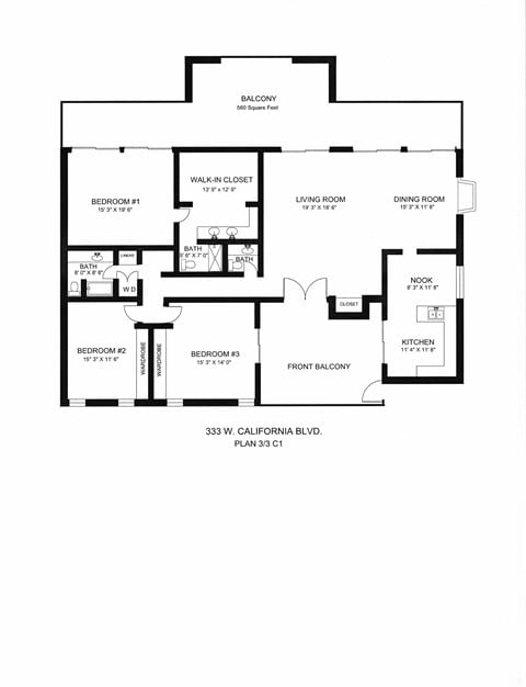 Floor plan for 3 beds, 2 baths, 2045 sqft