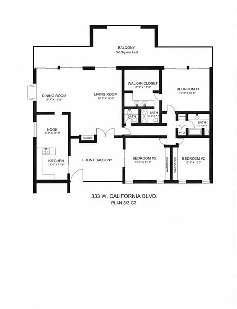 Floor plan for 3 beds, 2 baths, 2045 sqft