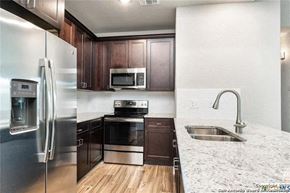 Spring Branch apartment for rent - a kitchen with stainless steel appliances and a marble counter top