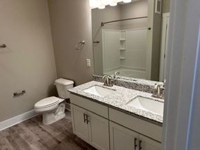 Hickory apartment for rent - a bathroom with a toilet and a sink and a mirror