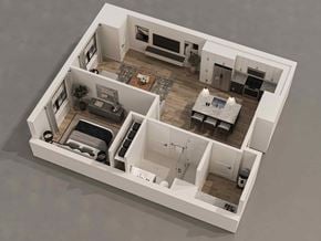 Royersford apartment for rent - A 3D rendered image of a modern apartment layout.