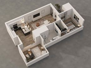 Royersford apartment for rent - A 3D rendered image of a modern house layout.