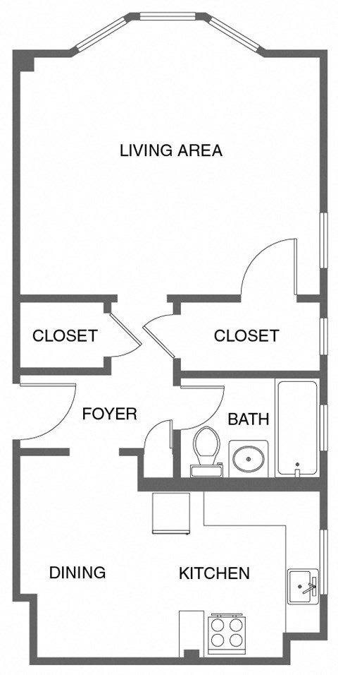 Floor plan for studio, 1 bath
