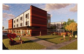 Loveland apartment for rent - a rendering of a building with people playing on the grass