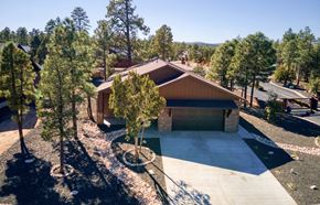 Show Low house for rent - a view of a house from above with trees and a driveway