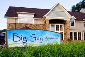 Staunton apartment for rent - a big sky apartments sign in front of a house
