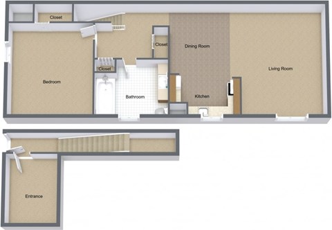 Floor plan for 1 bed, 1 bath, 700 sqft