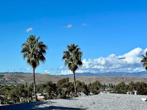 Oceanside apartment for rent - palm trees on the roof of a house with mountains in the background