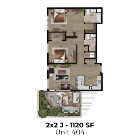 Floor plan for 2 beds, 2 baths, 1120 sqft