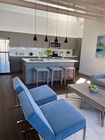 Hartford apartment for rent - A modern kitchen with a dining table and chairs.