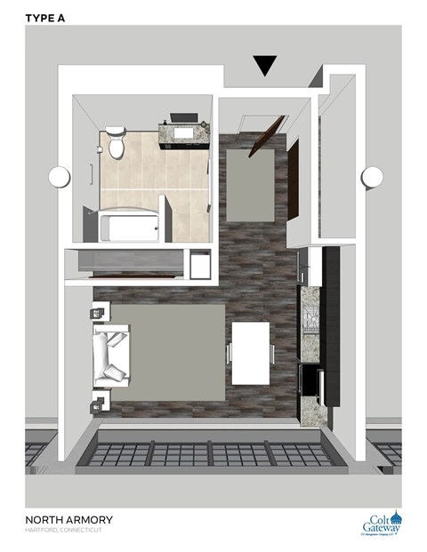 Floor plan for studio, 1 bath, 479 sqft