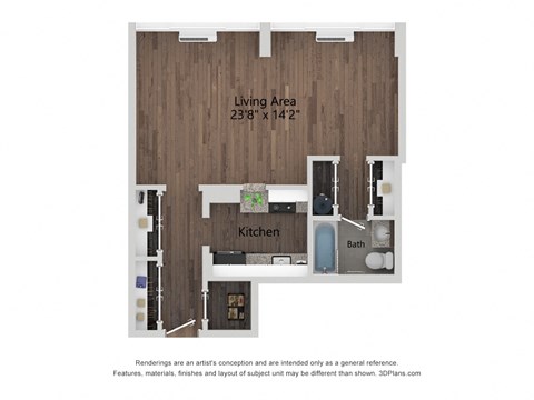 Floor plan for studio, 1 bath, 570 sqft