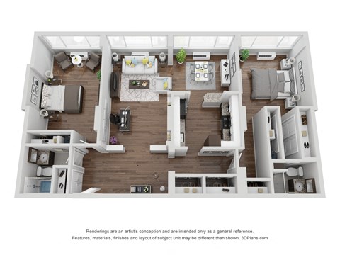 Floor plan for 2 beds, 2 baths, 1320 sqft