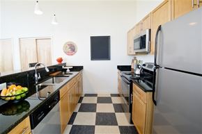 Hartford apartment for rent - A black and white checkered floor in a kitchen.
