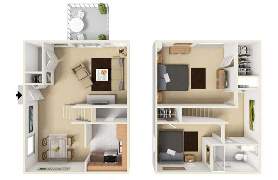Floor plan for 2 beds, 1 bath