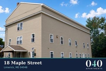 Limerick apartment for rent - A building with the text 18 Maple Street Limerick, ME 04048.