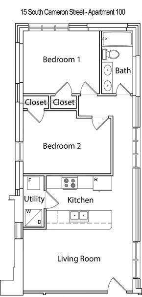 Winchester apartment for rent - a floor plan of a small house with a living room and a bedroom