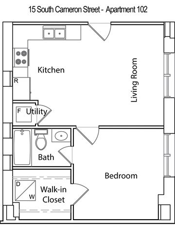 Winchester apartment for rent - a floor plan of a small house with a bathroom and a kitchen