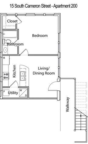 Winchester apartment for rent - A floor plan of an apartment at 15 South Cameron Street.