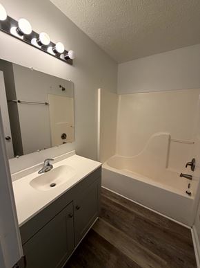 Winchester townhouse for rent - A bathroom with a white sink and a bathtub.