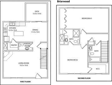 Winchester townhouse for rent - two floor plans of a house with bedrooms and a living room