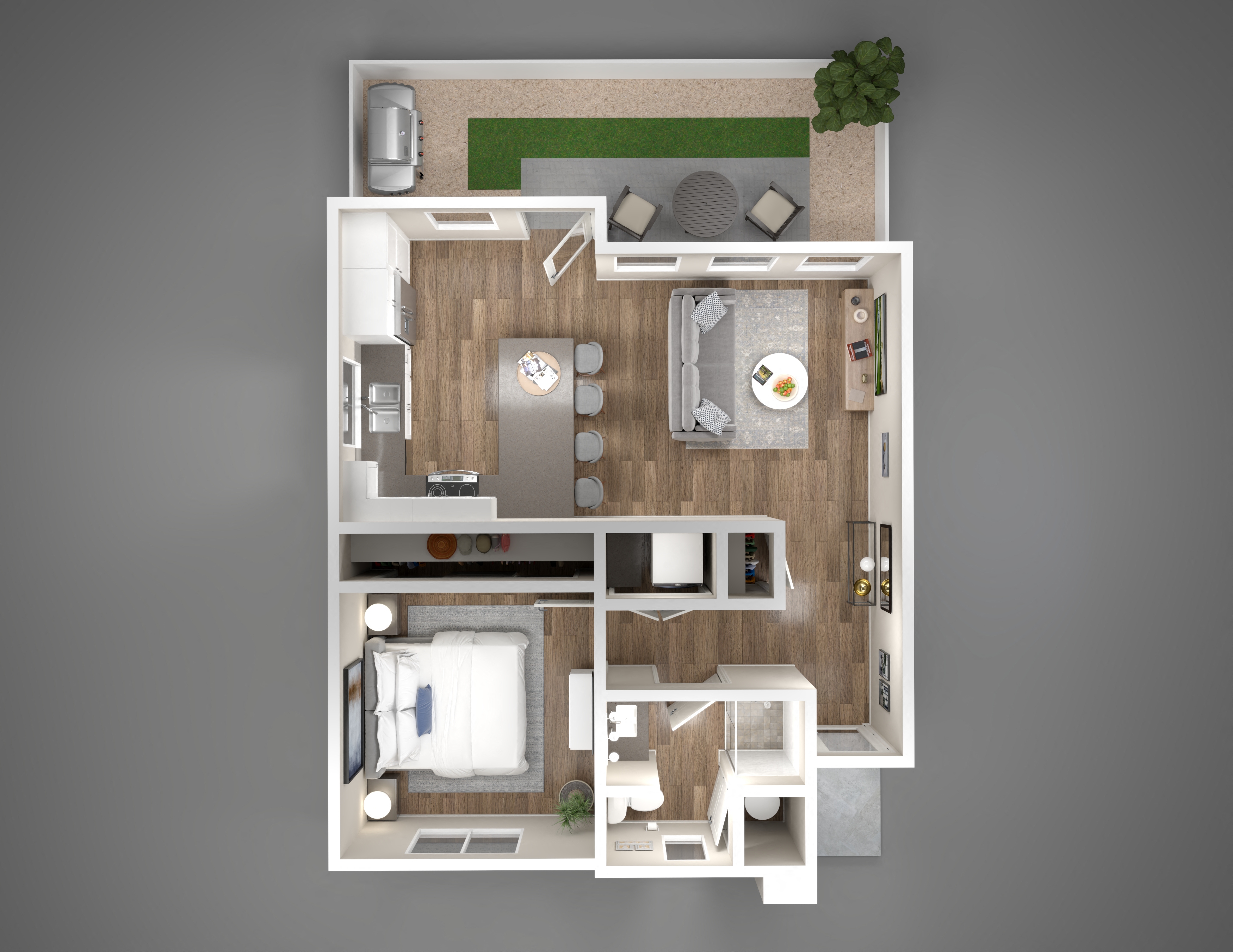 Floor plan for 1 bed, 1 bath, 641 sqft