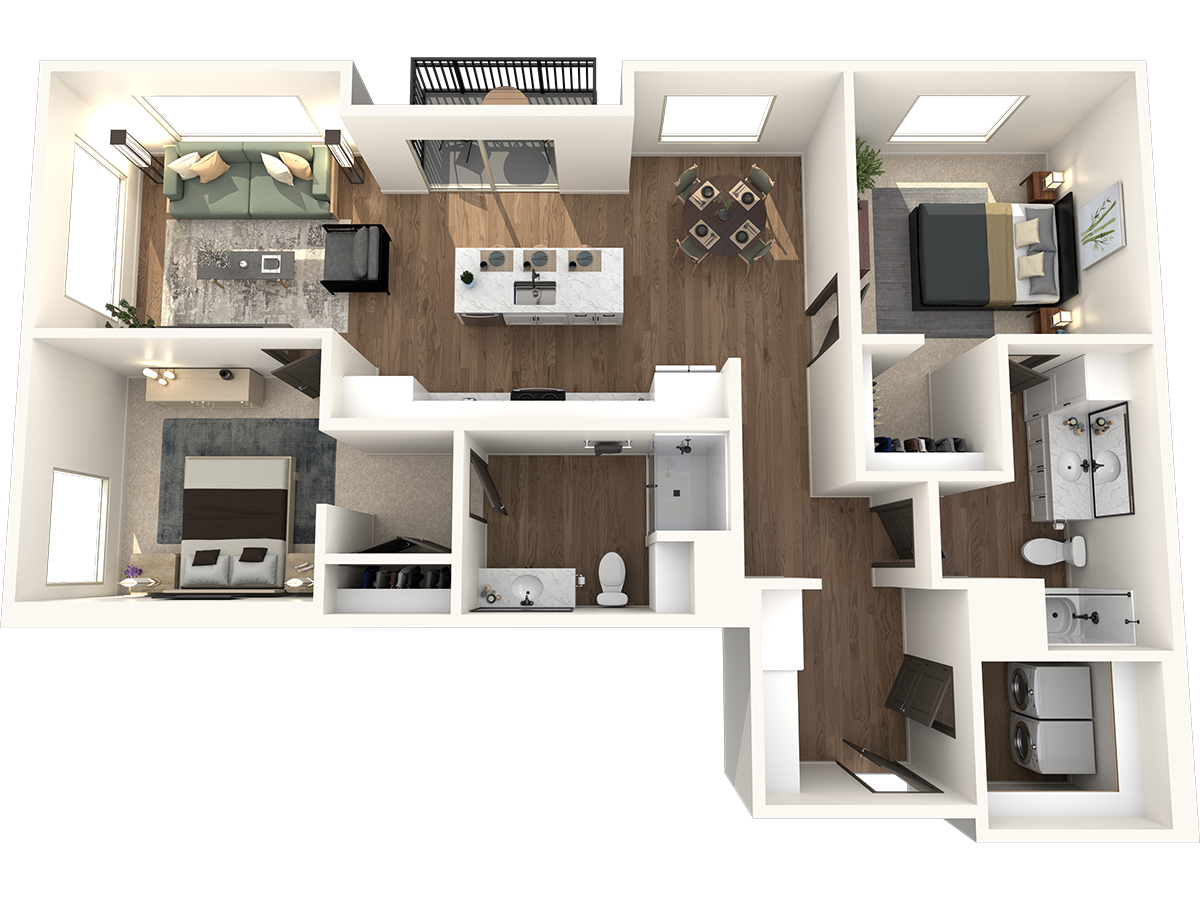 Floor plan for 2 beds, 2 baths, 1223 sqft