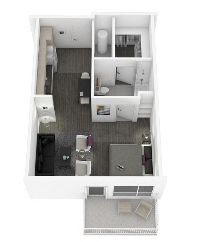 Floor plan for studio, 1 bath, 594 sqft