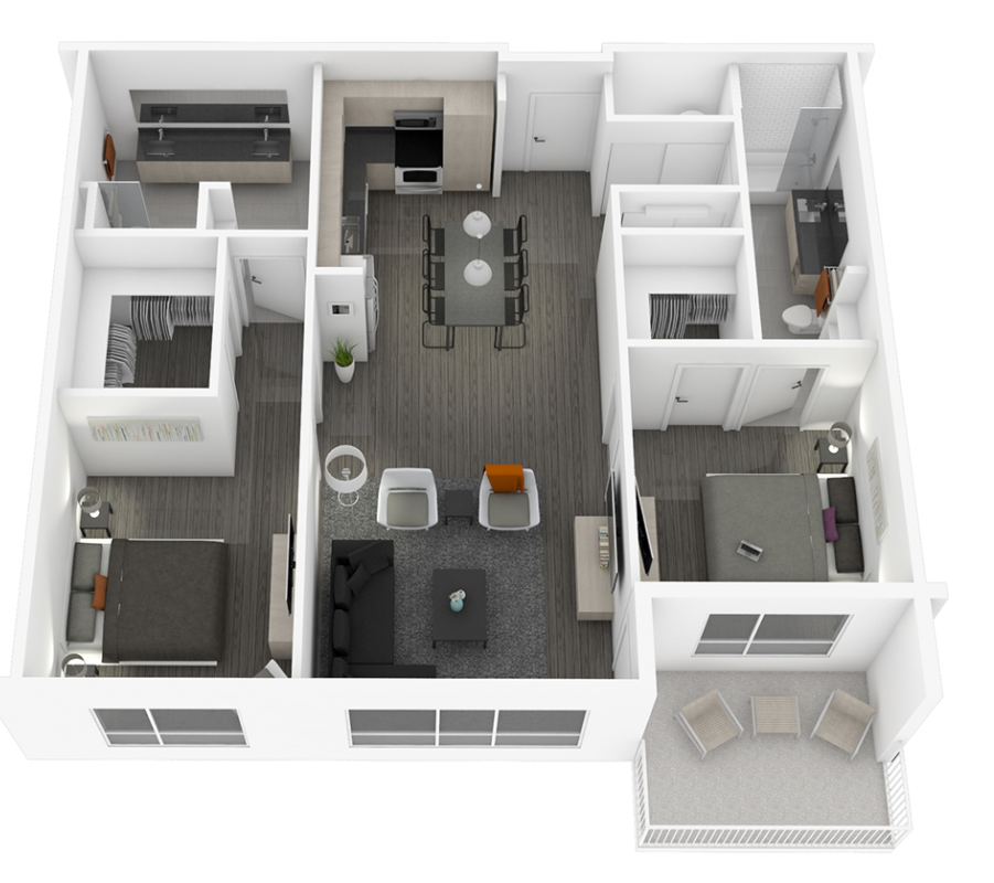 Floor plan for 2 beds, 2 baths, 1238 sqft