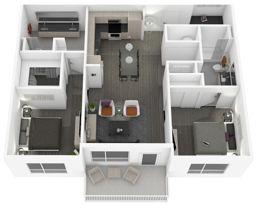Floor plan for 2 beds, 2 baths, 1173 sqft