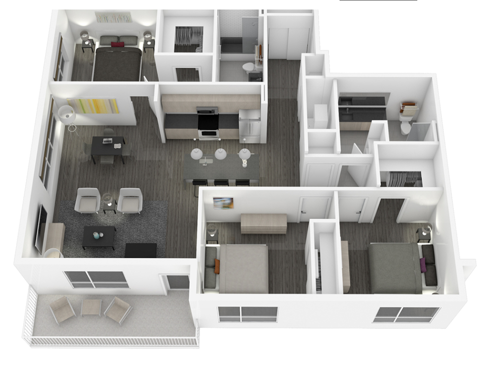 Floor plan for 3 beds, 2 baths, 1512 sqft