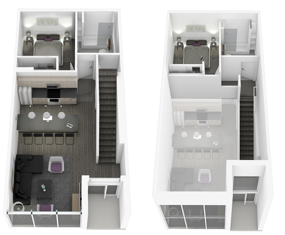 Floor plan for 2 beds, 2 baths, 1143 sqft